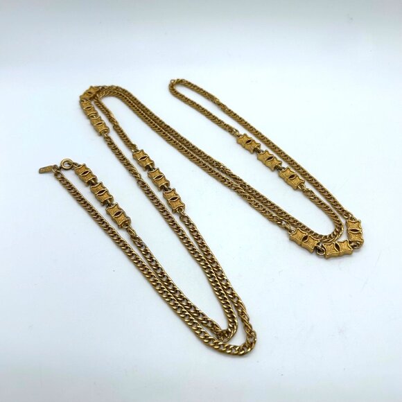 Monet Vintage Gold Tone Necklace With Textured  for Layering 54" Opera Length - Picture 2 of 14